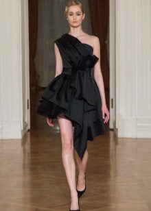 A fluffy short dress on one shoulder