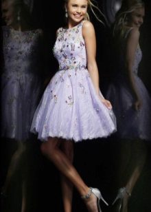 Evening puffy dress purple short