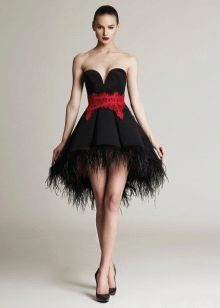 Short puffy evening dress with a red belt