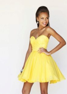 yellow short evening dress