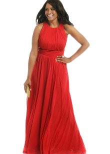 Red evening dress for full with an American armhole