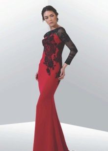 Red and Black Floor-Length Evening Dress