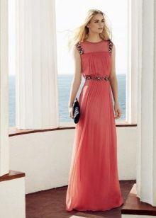 Red evening dress with pleated skirt