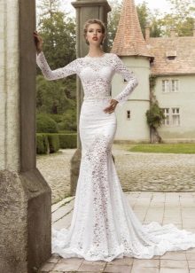Lace wedding dress with train
