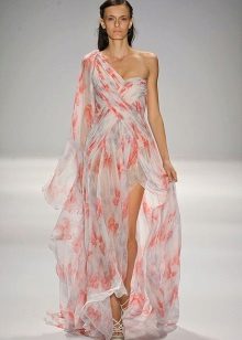 Chiffon evening dress with floral motif