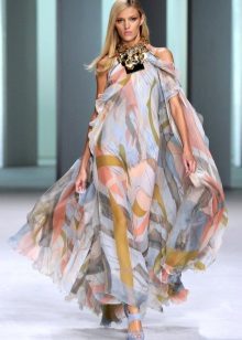 Chiffon evening dress with floral motif