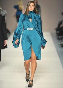 Large Satin Blue Fancy Short Dress