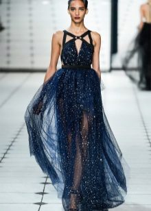 Puffy evening gown of chiffon