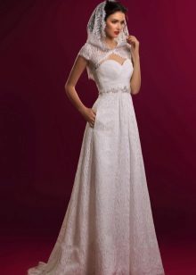 Empire style wedding dress with a hood