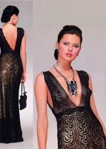 Crochet evening dress with ribbon lace