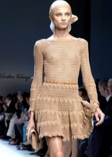 Beige Crochet Evening Dress