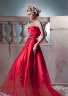 Red evening dress with a corset