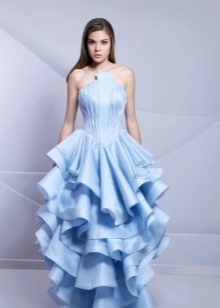 Evening dress with a corset and a fluffy layered skirt