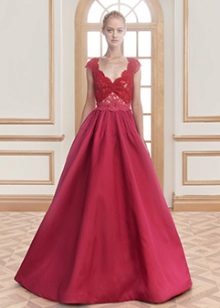 Evening dress with a red lace bodice