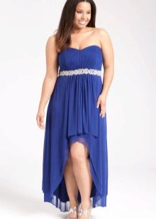 Blue evening dress short front long back open for full