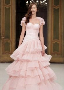 Pale pink puffy wedding dress