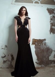 Black lace evening dress for women 40 years old