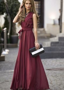 evening dress with sleeves for women 40 years of wine color