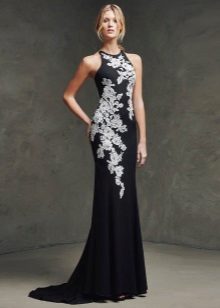 Black evening dress with white lace