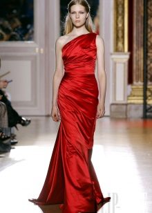 One shoulder red evening gown