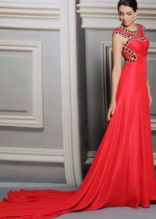 Red wedding dress with a train