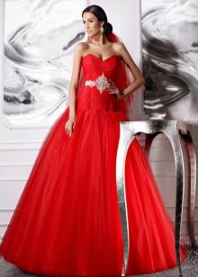 Red A-Line Train Wedding Dress