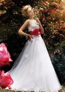 A-line wedding dress with a red belt