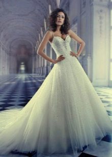 Wedding dress with a train and rhinestones