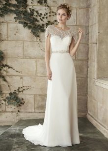Openwork straight wedding dress with sleeves and lace