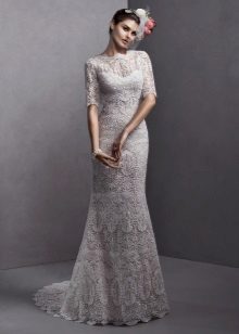 Openwork Straight Short Sleeve Wedding Dress