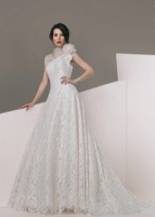 One shoulder lace wedding dress