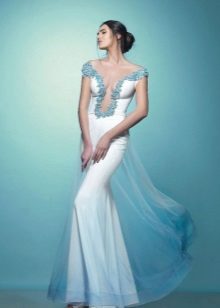 White silk evening dress with a deep neckline