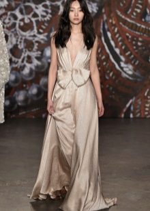 Silk evening dress with a deep neckline