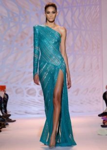 Sexy one-shoulder slit evening dress by Zuhair Murad