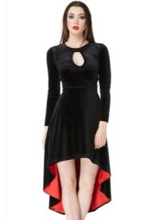 Black velvet dress with a red hem