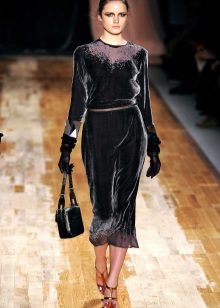 Sandals under a velvet dress