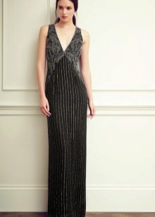 Straight evening dress with silver thread