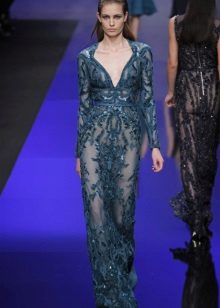 Evening dress lace translucent