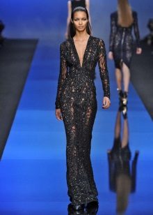 Black guipure evening dress