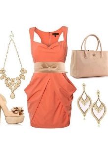 Coral dress with beige