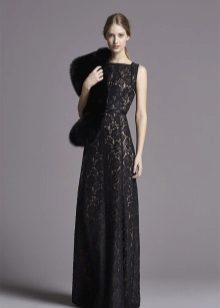 Boa fur under an evening dress