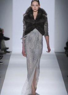 Black cape fur to a gray dress