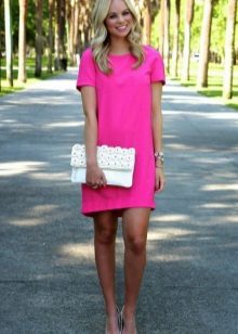 White clutch bag and silver fuchsia dress shoes
