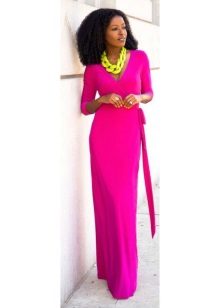 Fuchsia dress with yellow accessories