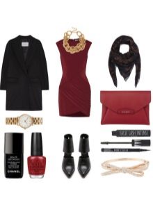 Marsala dress with black accessories
