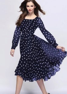 Blue Polka Dot Chiffon Dress