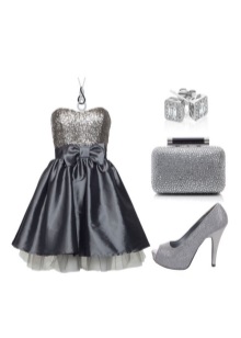 Gray dress with silver jewelry