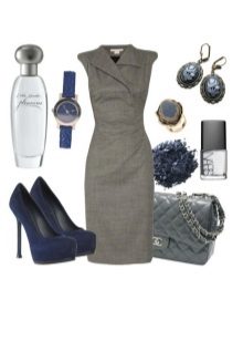 Gray dress combined with take off accessories