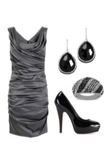 Gray dress with black jewelry