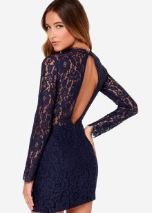 Navy Open Back Guipure Dress